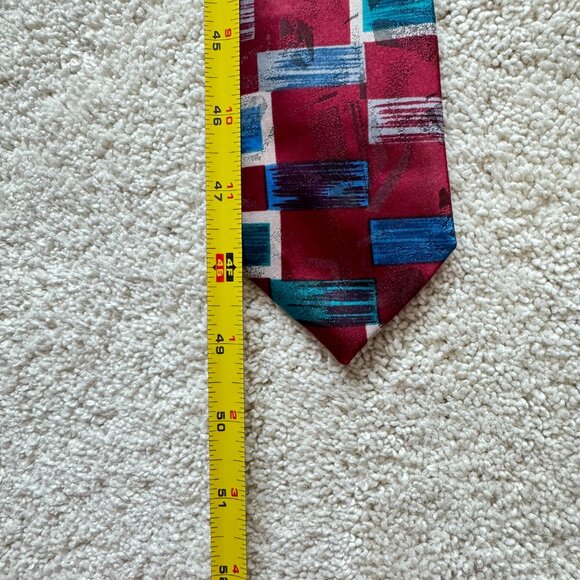 Vintage Michael James Rectangle tie 3‎ x 49 Red Blue Green White Multi - Picture 5 of 5